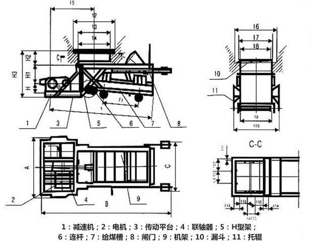 K型往复式给料机(往复式给煤机)产品外形示意图-同鑫公司